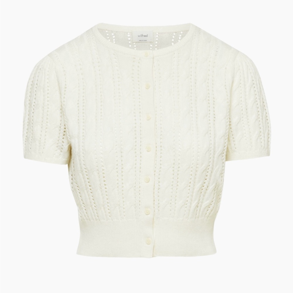 Aritzia Wilfred Fey Shortsleeve Cardigan Cream XS